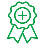 Award badge with a plus in the middle, symbolizing the benefits of our wellness solutions for individuals and businesses.