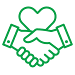 A handshake with a heart behind, symbolizing the commitment and connection embodied in the values of Nutri Peak Asia.